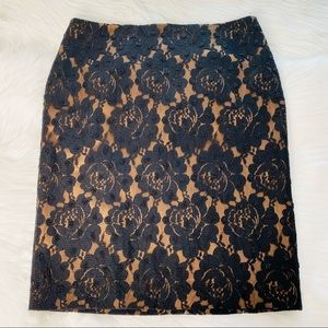 Talbots Tan and Black Lace Beaded Skirt